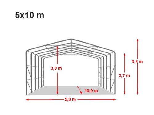 TP WIKINGER 5x24m 2,6m oldalmagas ponyvagarázs / sátorgarázs, PVC 850 ponyva - szürke