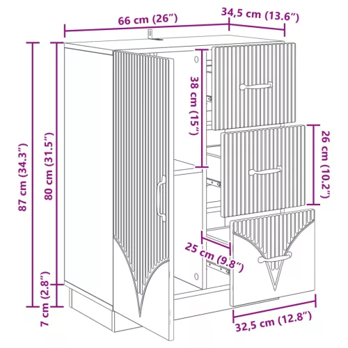  Széf fiókkal Betonszürke 66 x 34,5 x 87 cm Szerelt Fa