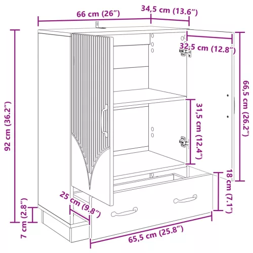  Széf fiókkal Betonszürke 66 x 34,5 x 92 cm Szerelt Fa