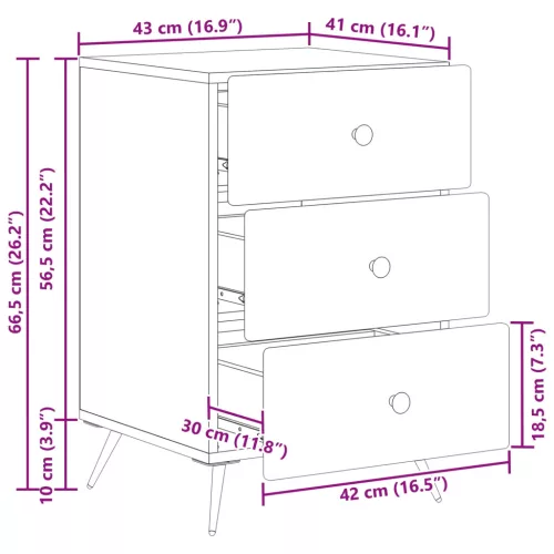  Éjjeliszekrény fiókkal Betonszürke 43 x 41 x 66,5 cm Szerelt Fa