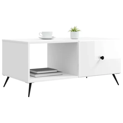  Dohányzóasztal Magasfényű Fehér 90 x 50 x 40 cm Szerelt Fa