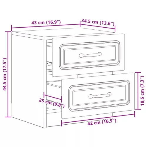  Éjjeliszekrény Füstös Tölgy 43 x 34,5 x 44,5 cm Szerelt Fa