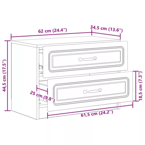  Éjjeliszekrény Füstös Tölgy 62 x 34,5 x 44,5 cm Szerelt Fa