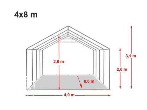 TP PREMIUM 4x8m raktársátor, PVC 750 ponyvával, szürke