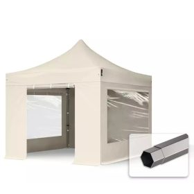   TP 3x3m összecsukható 750N acél vázas pavilon, 4 db oldalfallal - krém