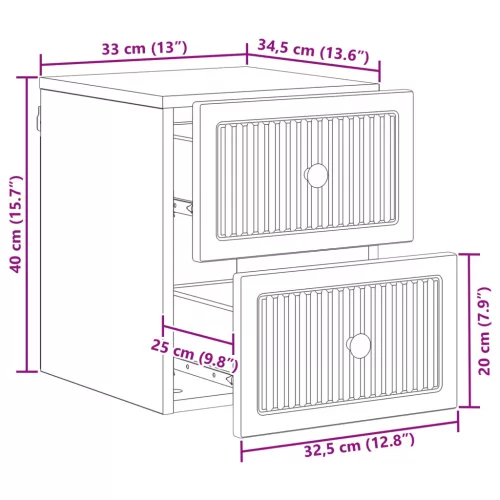  Fali éjjeli szekrény fiókkal 2 pcs Antik Fa 33 x 34,5 x 40 cm