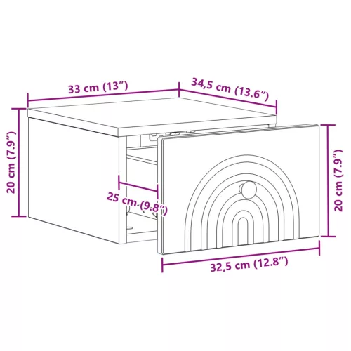  Fali éjjeli szekrény fiókkal 2 pcs Antik Fa 33 x 34,5 x 20 cm