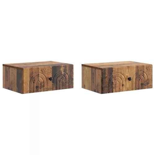  Fali éjjeli szekrény fiókkal 2 pcs Antik Fa 49 x 34,5 x 20 cm