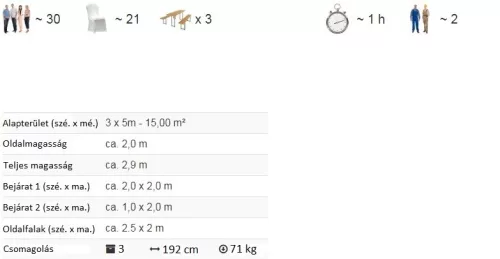 TP 3x5m standard rendezvénysátor, PVC 700 - fehér