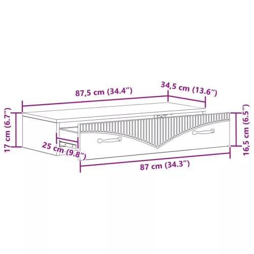  Fali oldaltábla Betonszürke 87,5 x 34,5 x 17 cm Szerelt Fa