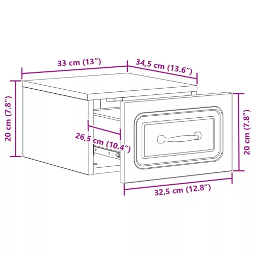  Fali éjjeli szekrény fiókkal 2 pcs Antik Fa 34,5 x 33 x 20 cm