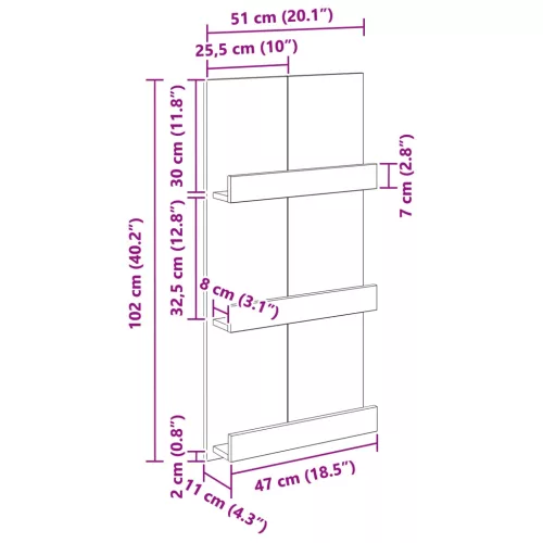  Magazin állvány polcokkal Fehér 51 x 11 x 102 cm Faanyag