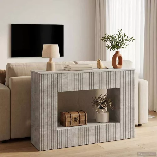 Konzolasztal Csíkos Beton Szürke 101 x 29 x 74 cm Mérnöki fa