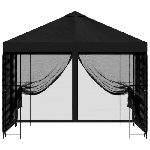  Kerti pavilon oldalfalakkal 3 x 3 m Fekete Poliészter és acél