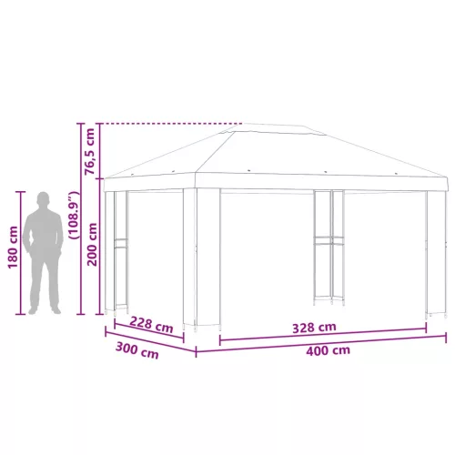  Pavilon 4 × 3 m Kék Poliészter és acél 190