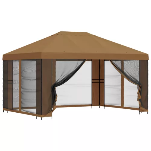  Kerti pavilon oldalfalakkal 4 × 3 m Bézs Poliészter és acél 190