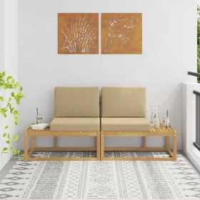    Kültéri végleges kanapé párnával 2 Darab Fehér Tömör Akácfa