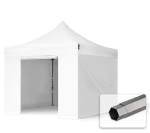   Professional összecsukható sátrak PREMIUM 350g/m2 ponyvával, acélszerkezettel, 4 oldalfallal, ablak nélkül - 3x3m fehér