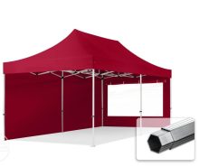  Professional összecsukható sátrak PROFESSIONAL 400g/m2 ponyvával, alumínium szerkezettel, 2 oldalfallal, panoráma ablakkal - 3x6m bordó