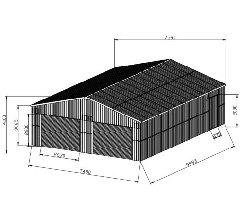 LoboGlorioso XXL dupla garázs antracit  7,49 x 9,98m 3m oldalmagas, elektromos kapukkal