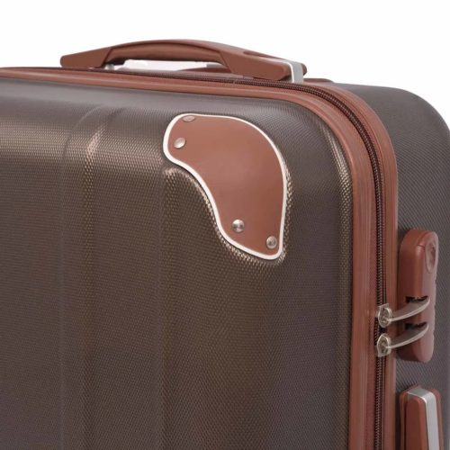  4 darabos, kávészínű, kemény fedeles, görgős bőrönd szett 