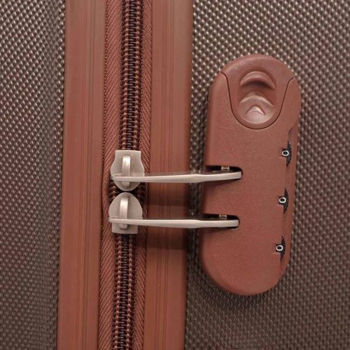  4 darabos, kávészínű, kemény fedeles, görgős bőrönd szett 