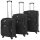  3 darabos, fekete, puha falú görgős bőrönd szett