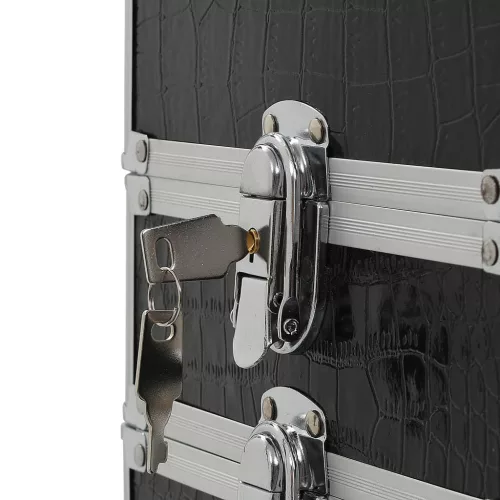  fekete alumínium sminkbőrönd krokodilbőr mintával