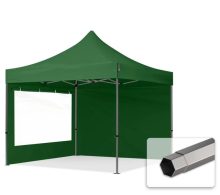   Professional összecsukható sátrak PREMIUM 350g/m2 ponyvával, acélszerkezettel, 2 oldalfallal, panoráma ablakkal - 3x3m zöld