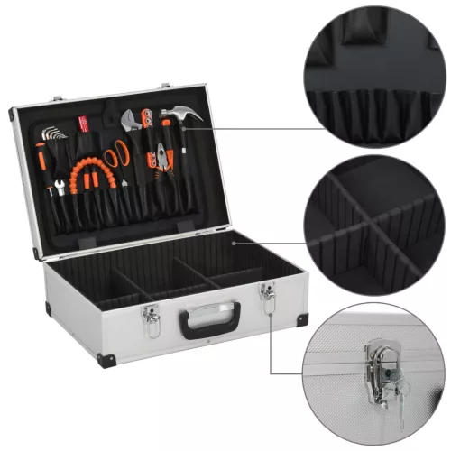  ezüstszínű alumínium szerszámosláda 46 x 33 x 16 cm 