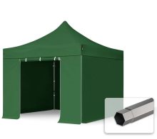   Professional összecsukható sátrak PREMIUM 350g/m2 ponyvával, acélszerkezettel, 4 oldalfallal, ablak nélkül - 3x3m zöld