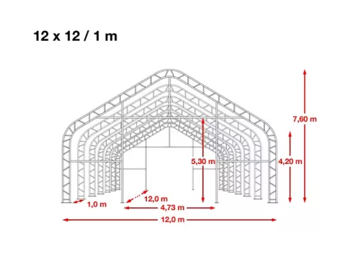 TP Everest 12x12mx1 4,2m oldalmagas ponyvacsarnok nehezen éghető PRIMEtex 2300 ponyvával, fehér