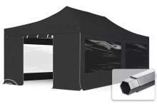   Professional összecsukható sátrak PROFESSIONAL 400g/m2 ponyvával, alumínium szerkezettel, 4 oldalfallal, panoráma ablakkal - 4x8m fekete