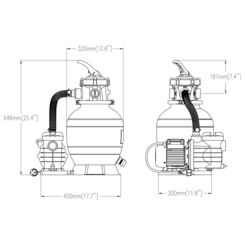  fekete medence-homokszűrő előszűrővel