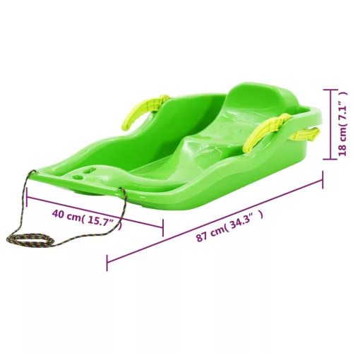  zöld polipropilén szánkó fékkel 87 x 40 x 18 cm