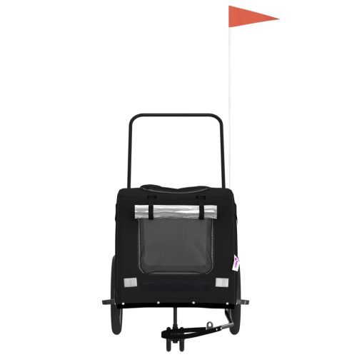  fekete oxford szövet és vas kisállatszállító kerékpár-utánfutó