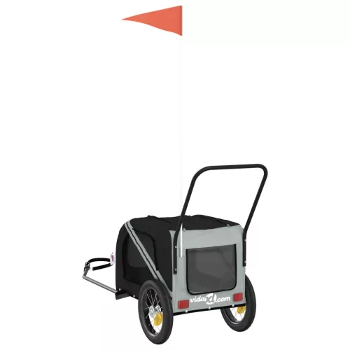  szürke-fekete oxford szövet és vas kisállatszállító utánfutó