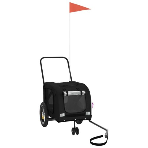  fekete oxford szövet és vas kisállatszállító kerékpár-utánfutó