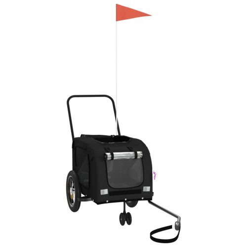  fekete oxford szövet és vas kisállatszállító kerékpár-utánfutó