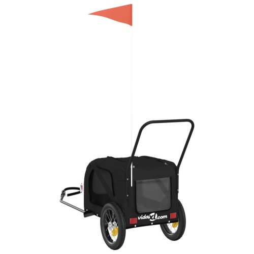  fekete oxford szövet és vas kisállatszállító kerékpár-utánfutó