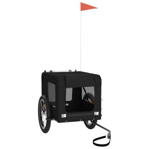  fekete oxford szövet és vas kisállatszállító kerékpár-utánfutó