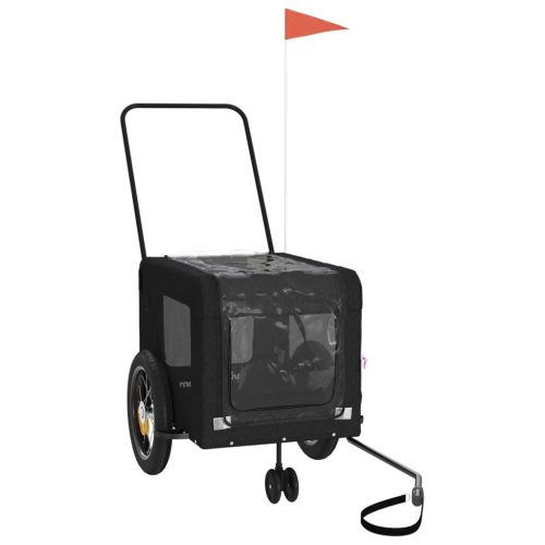  fekete oxford szövet és vas kisállatszállító kerékpár-utánfutó