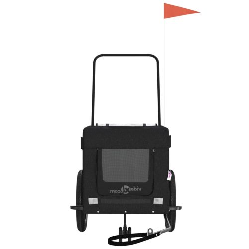  fekete oxford szövet és vas kisállatszállító kerékpár-utánfutó