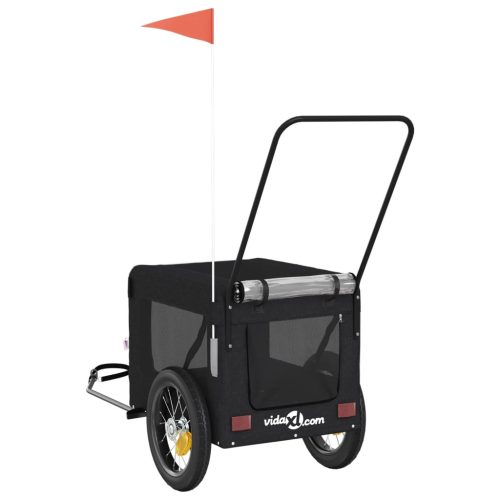  fekete oxford szövet és vas kisállatszállító kerékpár-utánfutó