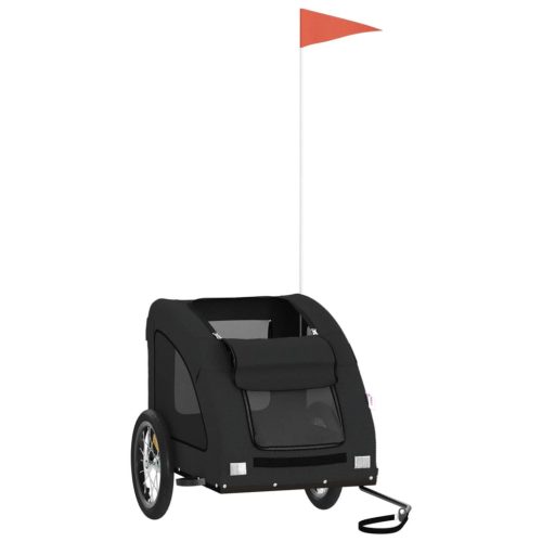  fekete oxford szövet és vas kisállatszállító kerékpár-utánfutó