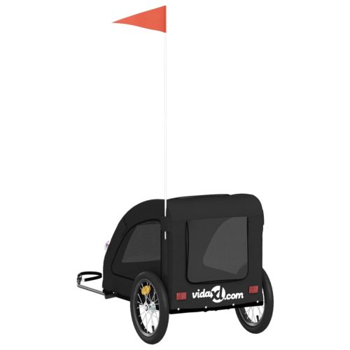  fekete oxford szövet és vas kisállatszállító kerékpár-utánfutó