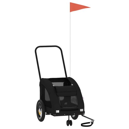  fekete oxford szövet és vas kisállatszállító kerékpár-utánfutó