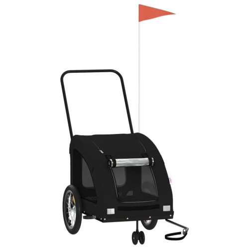  fekete oxford szövet és vas kisállatszállító kerékpár-utánfutó