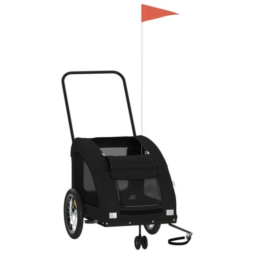  fekete oxford szövet és vas kisállatszállító kerékpár-utánfutó