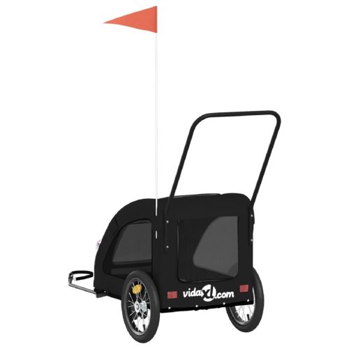  fekete oxford szövet és vas kisállatszállító kerékpár-utánfutó